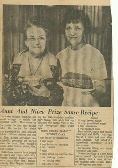 an old newspaper article with two women holding plates