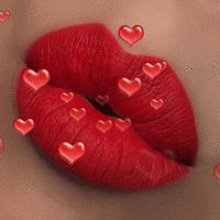 a woman's lips with hearts on the lip and in the middle of them