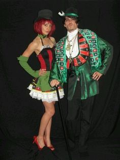 a man and woman dressed up in costumes