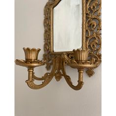 Victorian mirrored candle sconce Gilt bronze reticulated frame, northwind face on crest, 3 arm candle holders, beveled glass mirror less Rococo, Candle Wall, Bronze Mirror, Candle Wall Sconces, Wall Candles, Beveled Glass, Glass Mirror, Candle Sconces, Wall Sconces