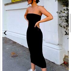 Black Strapless Black Strapless Dress Outfit, Black Tube Dress Outfit, Strapless Dress Casual, Strapless Dress Outfit, Tube Dress Outfit, Black Dress Strapless, Black Tube Dress, Red Dress Casual, Vestido Strapless