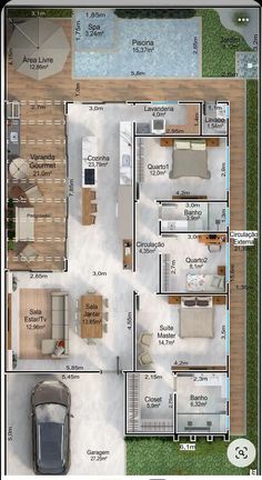 the floor plan for a house with two car garages and an attached swimming pool