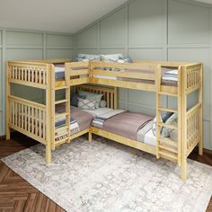 QUART XL NS : Multiple Bunk Beds High Corner Bunk Bed - Queen over Queen + Twin XL over Twin XL Corner Bunk Beds, Bunk Room Ideas, Bunk Bed Plan, Corner Loft, L Shaped Bunk Beds, Bunk Bed Rooms, Curved Bed, Bunk Bed Plans, Bunk Bed With Slide