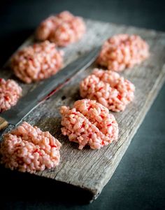 rice krispies treat marshmallows on a cutting board