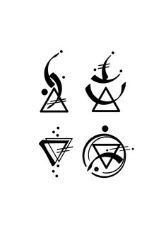 four different symbols that appear to be in the shape of an arrow, bird and triangle