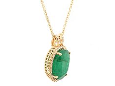 6.35 Ctw Emerald and 0.32 Ctw White Diamond Pendant in 14K YG W/Chain Metal- 3.22 Grams Diamond Pendant, White Diamond, Emerald, Chain, Pendant, White