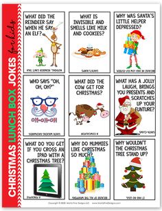 christmas jokes for kids with santa clause and other funny things on them, including presents