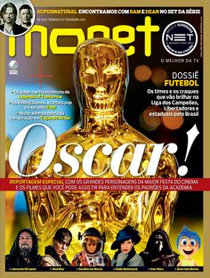 a magazine cover with an image of oscar statue on the front and back covers in gold