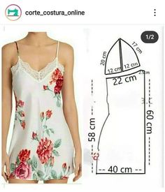 a women's dress with flowers on it and measurements