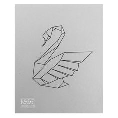 a black and white drawing of a bird with its wings folded up in the shape of an origami