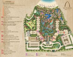 a map of the resort with all its amenities and locations, including several pools and water features