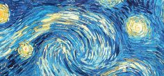 the starry night painting is shown in blue and yellow