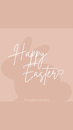 the words happy easter written in white on a pink background