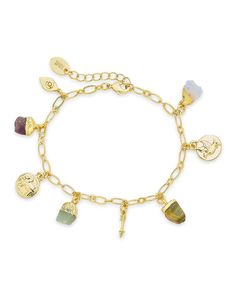 a gold bracelet with charms on it