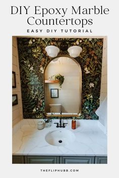 a bathroom sink with the words diy epoxy marble countertops