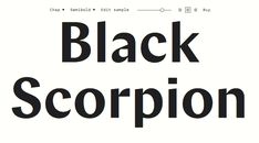 the black scorpion font is displayed on a white background with an arrow pointing to it