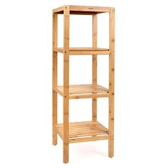 a wooden shelving unit with three shelves