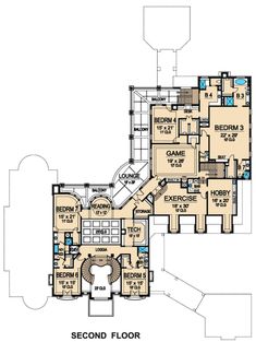 the second floor plan for this luxury home