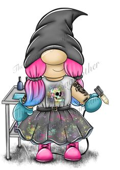 Hippies, Sugar Skull Tattoos, Gnome Tattoo, Gnome Pictures, Girl Gnome, Mandala Art Lesson