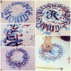 some type of calligraphy that is being worked on by the students in this class