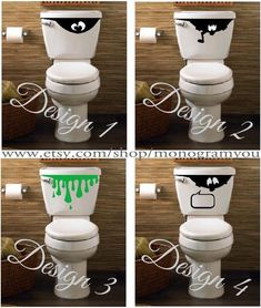 four different pictures of a toilet with the words design on it