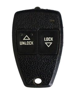 a black remote control button for a vehicle with the words unlock and lock on it