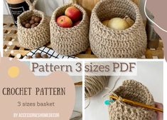 crochet basket pattern 3 sizes to choose from, three sizes in each bag