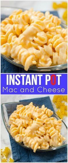 instant pot macaroni and cheese is shown in two different pictures, one with the word instant pot on it