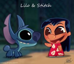 lilo and stitch cartoon characters with the words lilo and stitch in front of them