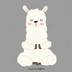 a white llama sitting in the middle of a yoga pose with its eyes closed