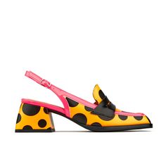 The Diana Black & Orange Polka Dot is a women's designer heel, handcrafted in colorful, textured Italian leather is a classic, comfortable women's designer slingback heel. Dream Accessories, The Diary, Weird Fashion, Yayoi Kusama, Slingback Shoes, Garden Parties, Unique Shoes, Slingback Heel, Heeled Loafers