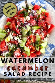 Watermelon Cucumber Salad Recipe – With Basil, Feta, And Balsamic Glaze Basil Watermelon Salad, Fresco, Essen, Watermelon Balsamic Feta Salad, Watermelon Salad With Basil, Watermelon Salad With Cucumber And Feta, Watermelon Cucumber Salad Feta, Watermelon Cucumber Feta Salad Balsamic, Watermelon Basil Feta Salad