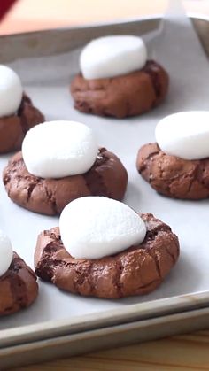 chocolate cookies with marshmallows on top and the words hot chocolate cookies above them