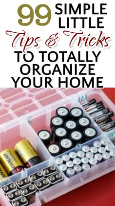 an organized storage box filled with batteries, batteries and other items to organize your home