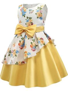 Little Girl’s Formal Floral Print Dress, Sizes 2T - 9 years (Yellow) – Uylee's Boutique Tutus, 10 Year Girl Dress Design, Dress For Girl Child, Shweshwe Dresses, Kids Dress Patterns