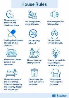 the rules for house rules are shown in blue and white, with instructions on how to use