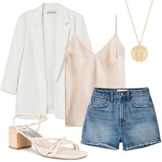 How to style a white blazer with denim shorts