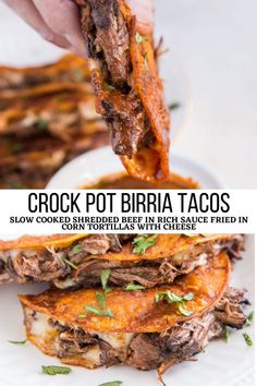 the recipe for crock pot bibimba tacos is shown on a white plate