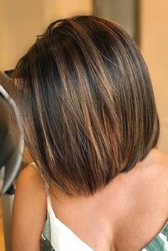 Neck Length Hair Cuts, Stacked Haircut, Neck Length Hair, Long Hair Highlights, Stacked Haircuts, Plum Hair, Black Hair With Highlights, Short Brown Hair, Dark Hair With Highlights