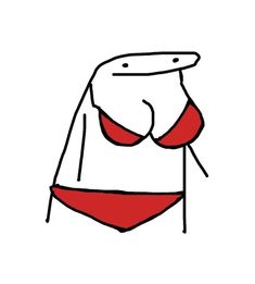 a drawing of a woman's torso in red and white swimsuit with her hands on her hips