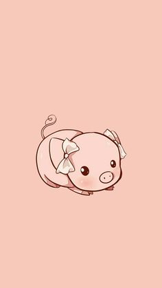 a little pig with a bow on it's head is laying down in the pink background