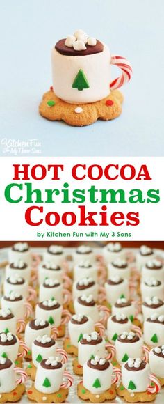 hot cocoa christmas cookies with candy on top