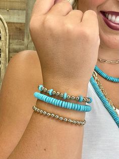 Gold and turquoise bracelet set Set of 3 Designed by Texas True Trends Gold Jewelry Collection, Swimwear Boutique, Phoenix Jewelry, Dresses Western, Gold And Turquoise, Dress Purse, Gold Bracelet Set, Western Graphic Tees, Ride Along