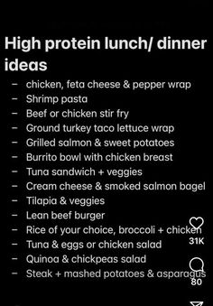 the menu for high protein lunch / dinner ideas