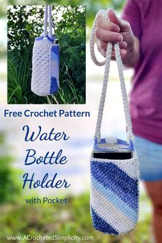crochet water bottle holder with pocket free pattern