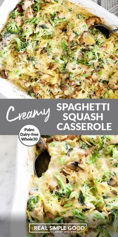 this creamy spaghetti casserole is loaded with broccoli and cheese