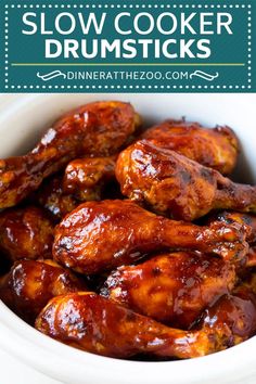 slow cooker drumsticks in a white bowl