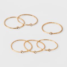 Clear Stone Set of Six Rings - A New Day Gold/Clear, Clear/Gold Fake Gold Rings, Gold Finger Rings, One Finger, Single Ring, Flat Lay Photography, Clear Stone, Cute Rings, Delicate Rings, Wrap Rings