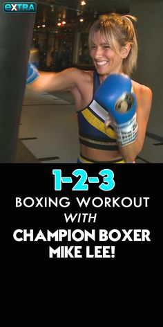 a woman wearing blue boxing gloves with the text 12 - 13 boxing workout with champion boxer mike lee