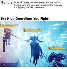 an image of two people in the air with text that reads, bungie in which queen, we won't to feel like you